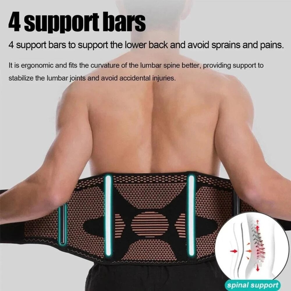 Waist Support Brace Belt Copper Lumbar Lower Back Pain Relief For Men Women - Picture 3 of 6